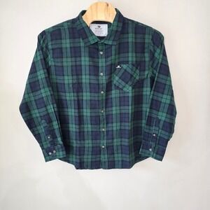 Mossy Oak Mens XL Flannel Long Sleeve Button Up Shirt Green Navy Plaid